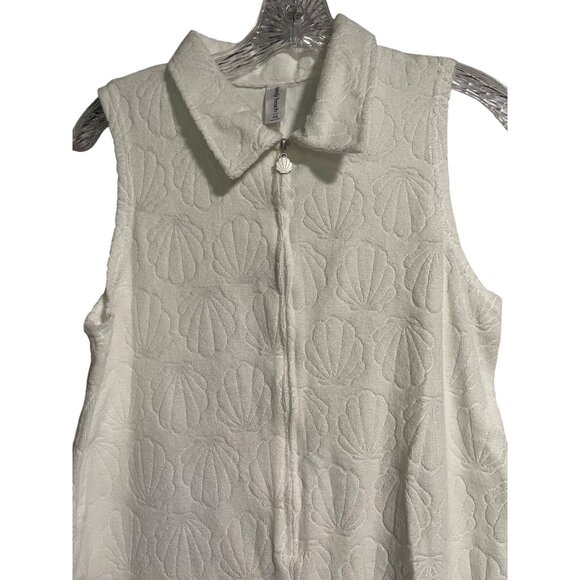 Sandy Beach Seashell Print Sleeveless Zip Up Terry Cloth Cover Up White XS - Picture 4 of 8